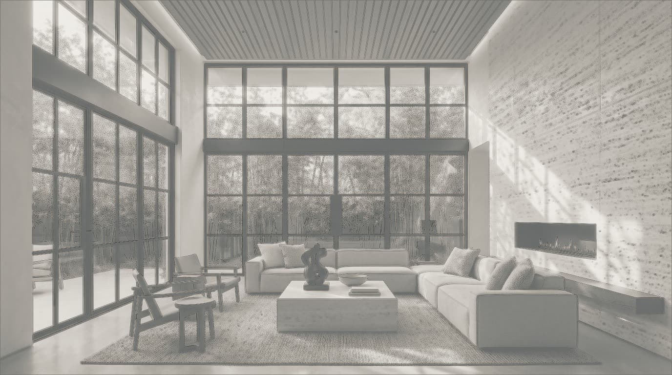 3D architectural clay wireframe and lighting simulation